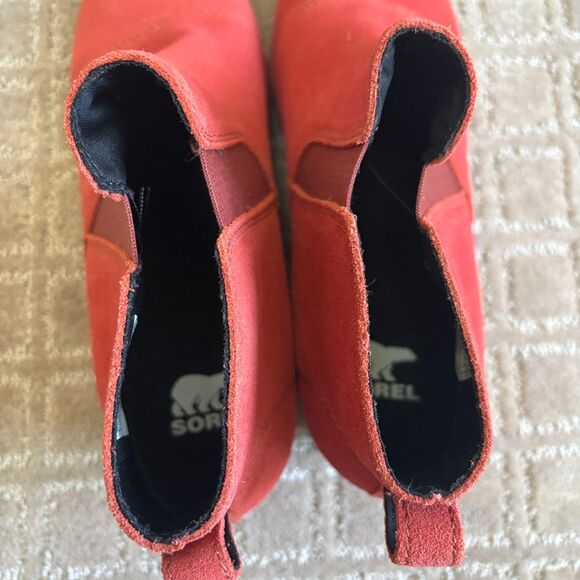 Sorel Evie Pull On Bootie Women's 9.5 Rust Red Waterproof Suede Wedge Ankle EUC - Picture 6 of 10